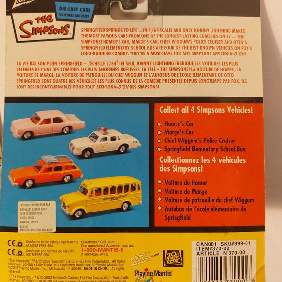 FOUR Johnny Lightning SIMPSONS Vehicles - by Playing Mantis 2003 - Picture 6 of 6